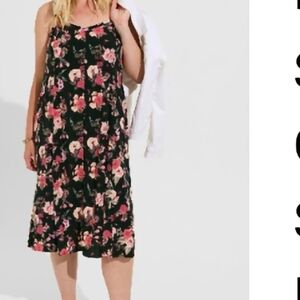 Torrid Black Floral Midi Trapeze Dress